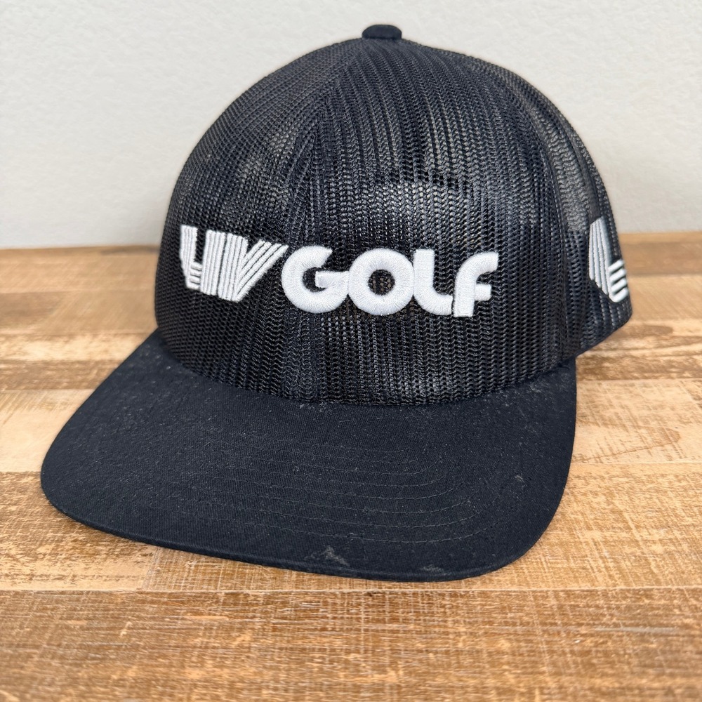 LIV Golf Mesh Trucker Hat Mens Black Snapback Embroidered Logo Cap